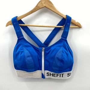 SHEFIT Ultimate Sports Bra Womens 2 Luxe XXL Blue Adjustable Front Zip Nylon